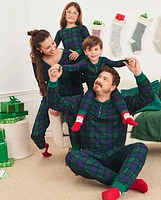 Mens Matching Family Tartan Plaid Thermal Henley Pajamas