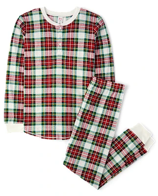 Mens Matching Family Plaid Thermal Henley Pajamas