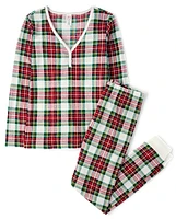 Womens Matching Family Plaid Thermal Henley Pajamas