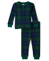 Unisex Baby And Toddler Matching Family Tartan Plaid Thermal Henley Pajamas