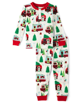 Baby And Toddler Matching Family Camper Thermal Henley Pajamas