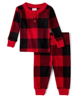 Baby And Toddler Matching Family Buffalo Plaid Thermal Henley Pajamas