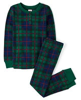 Unisex Kids Matching Family Tartan Plaid Thermal Henley Pajamas