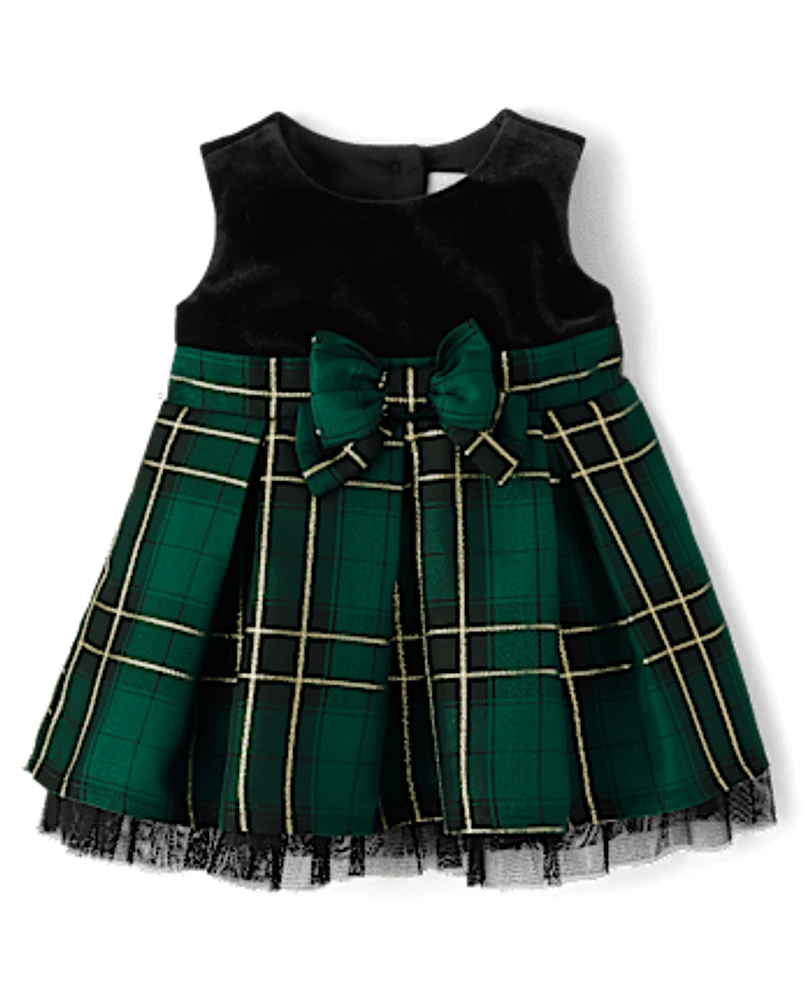 Baby Girls Matching Family Plaid Velour Fit And Flare Dress