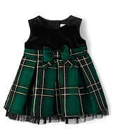 Baby Girls Matching Family Plaid Velour Fit And Flare Dress