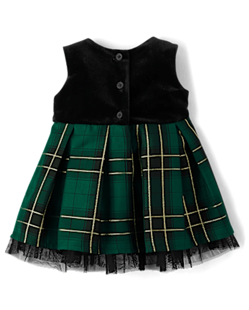 Baby Girls Matching Family Plaid Velour Fit And Flare Dress