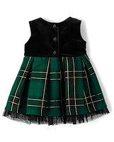 Baby Girls Matching Family Plaid Velour Fit And Flare Dress