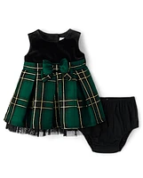 Baby Girls Matching Family Plaid Velour Fit And Flare Dress