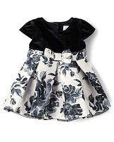 Baby Girls Floral Velour Fit And Flare Dress