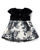 Baby Girls Floral Velour Fit And Flare Dress