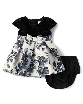 Baby Girls Floral Velour Fit And Flare Dress