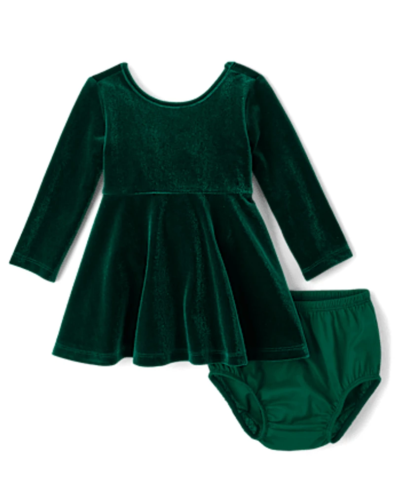 Baby Girls Mommy And Me Velour Fit Flare Dress