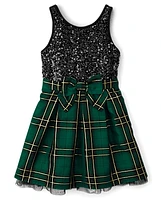 Girls Matching Family Plaid Sequin Fit And Flare Dress