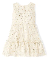 Girls Foil Star Mesh Ruffle Dress