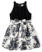 Girls Floral Velour Fit And Flare Dress