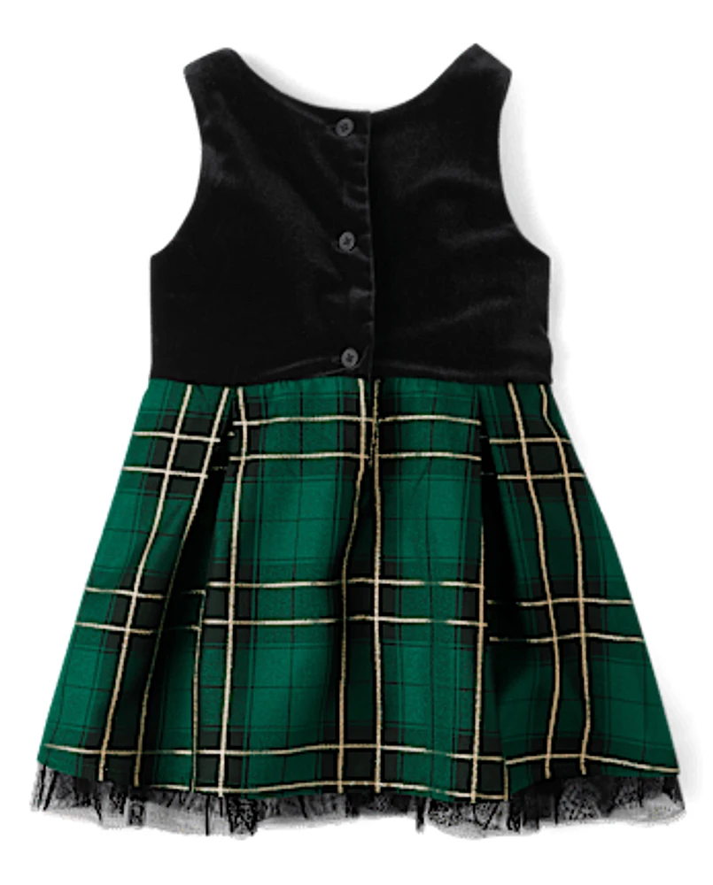 Toddler Girls Matching Family Plaid Velour Fit And Flare Dress