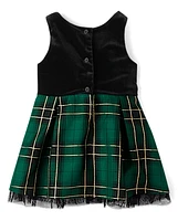 Toddler Girls Matching Family Plaid Velour Fit And Flare Dress