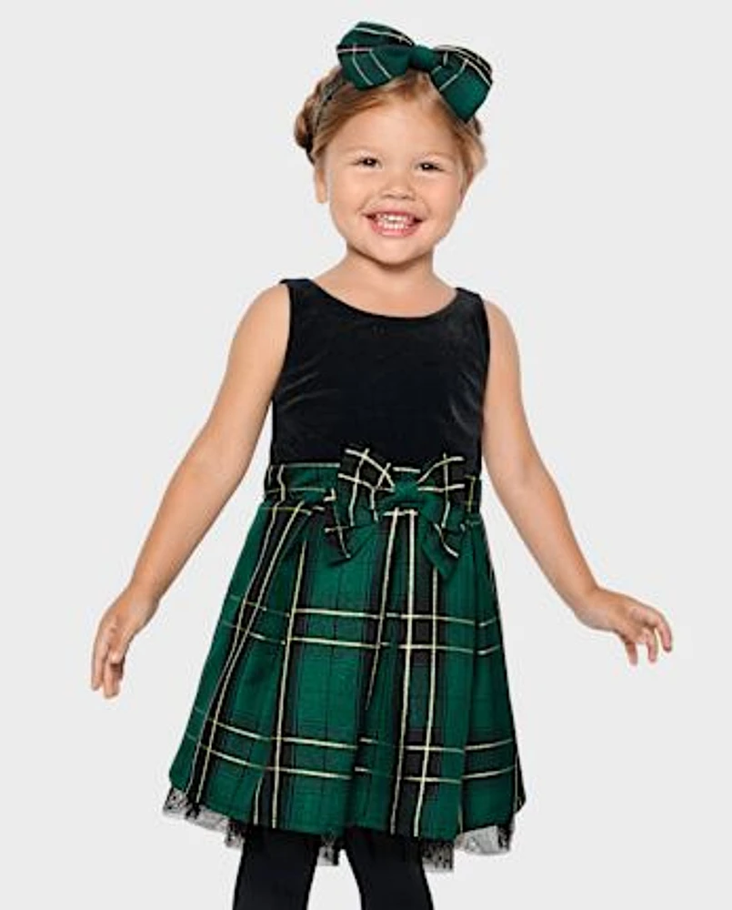 Toddler Girls Matching Family Plaid Velour Fit And Flare Dress