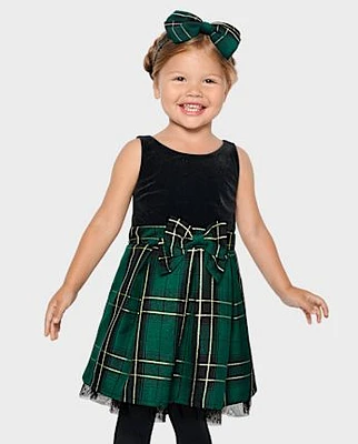 Toddler Girls Matching Family Plaid Velour Fit And Flare Dress