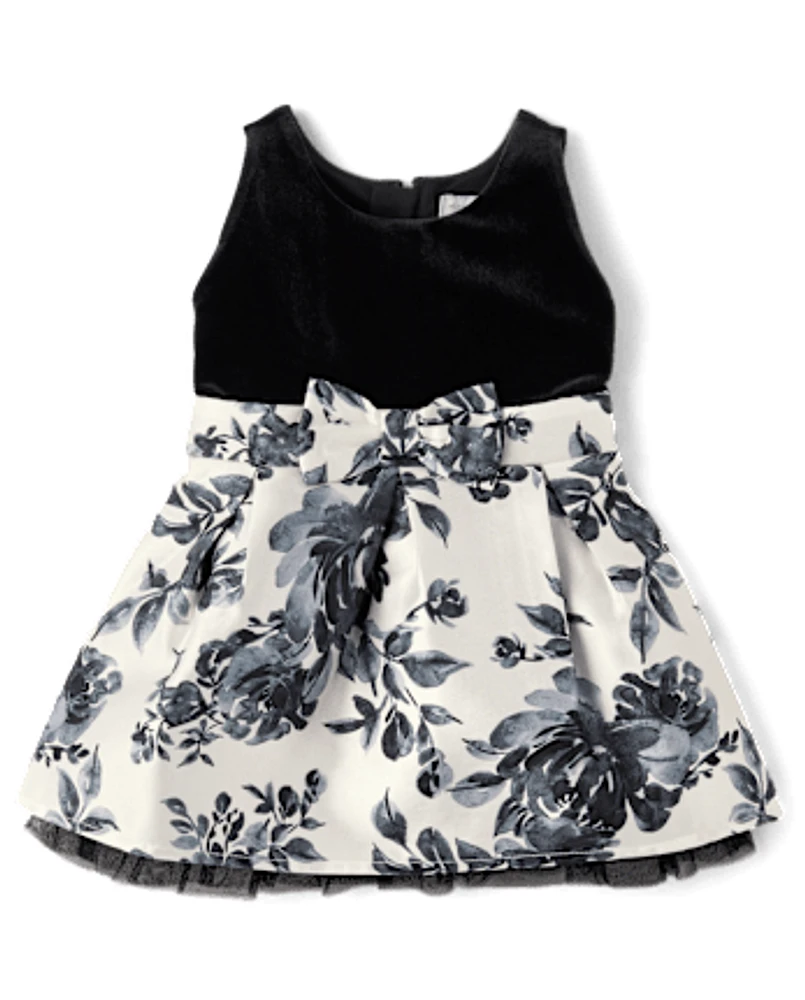 Toddler Girls Floral Velour Fit And Flare Dress