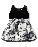 Toddler Girls Floral Velour Fit And Flare Dress