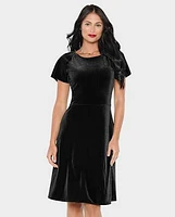 Womens Matching Family Velour Fit And Flare Dress