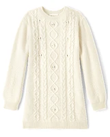 Girls Beaded Cable Knit Sweater Dress