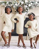 Girls Beaded Cable Knit Sweater Dress