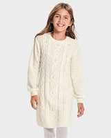 Girls Beaded Cable Knit Sweater Dress