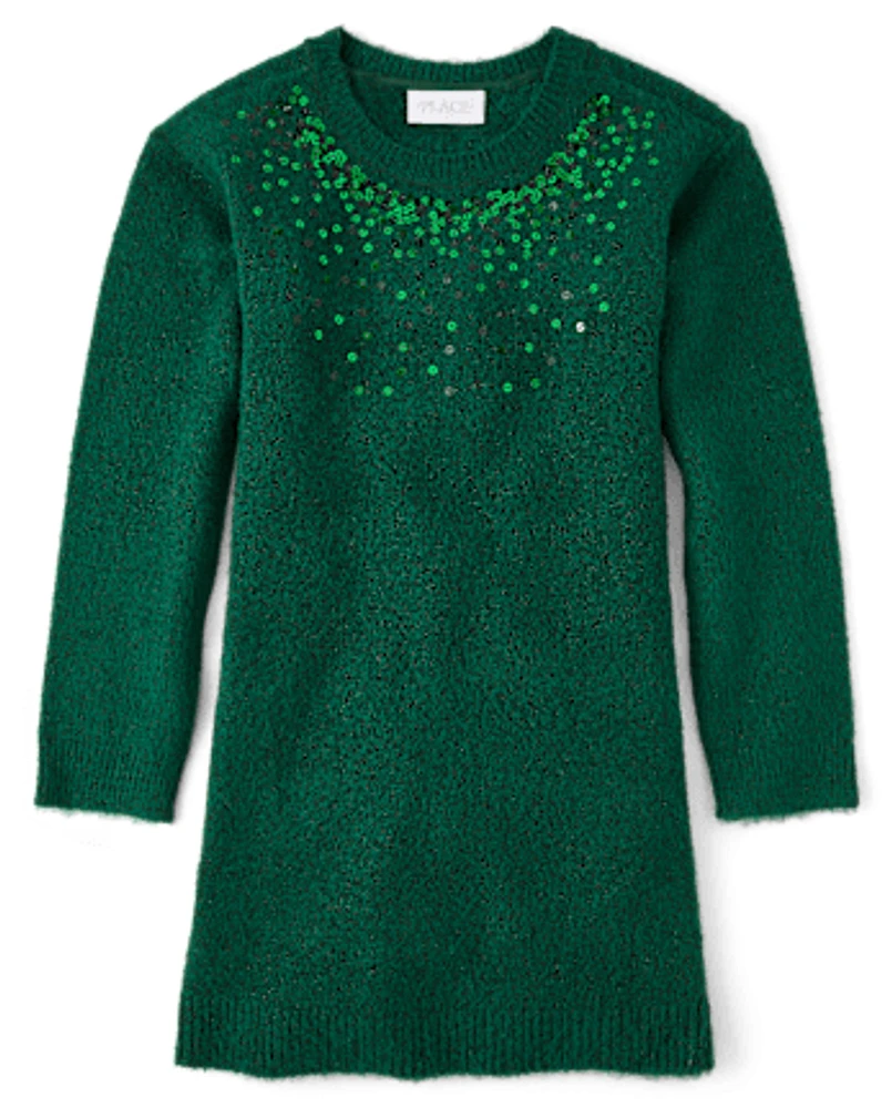 Girls Sequin Sweater Dress