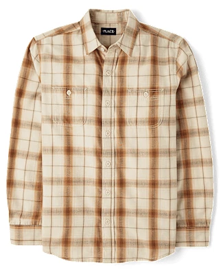 Mens Dad And Me Plaid Flannel Button Up Shirt