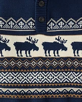 Boys Moose Fairisle Mock Neck Sweater