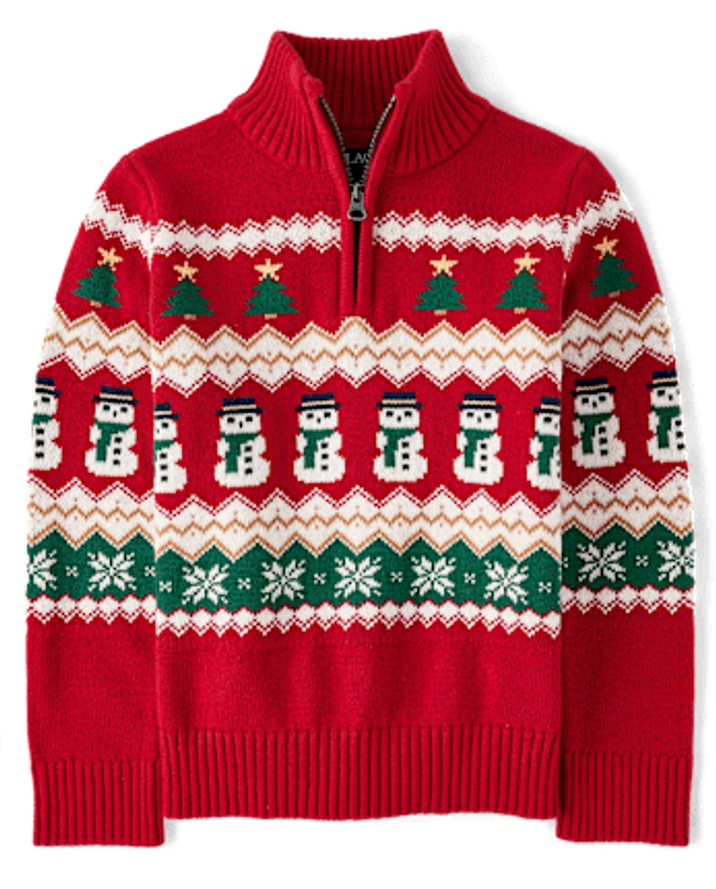 Boys Matching Family Christmas Fairisle Half Zip Sweater