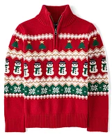 Boys Matching Family Christmas Fairisle Half Zip Sweater