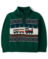 Baby And Toddler Boys Train Fairisle Mock Neck Sweater