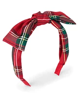 Girls Plaid Satin Bow Headband