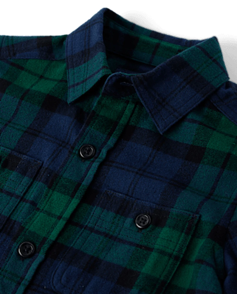 Boys Plaid Flannel Button Up Shirt