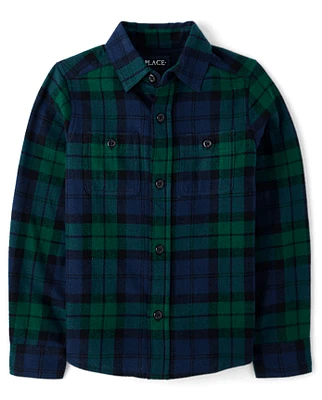 Boys Plaid Flannel Button Up Shirt