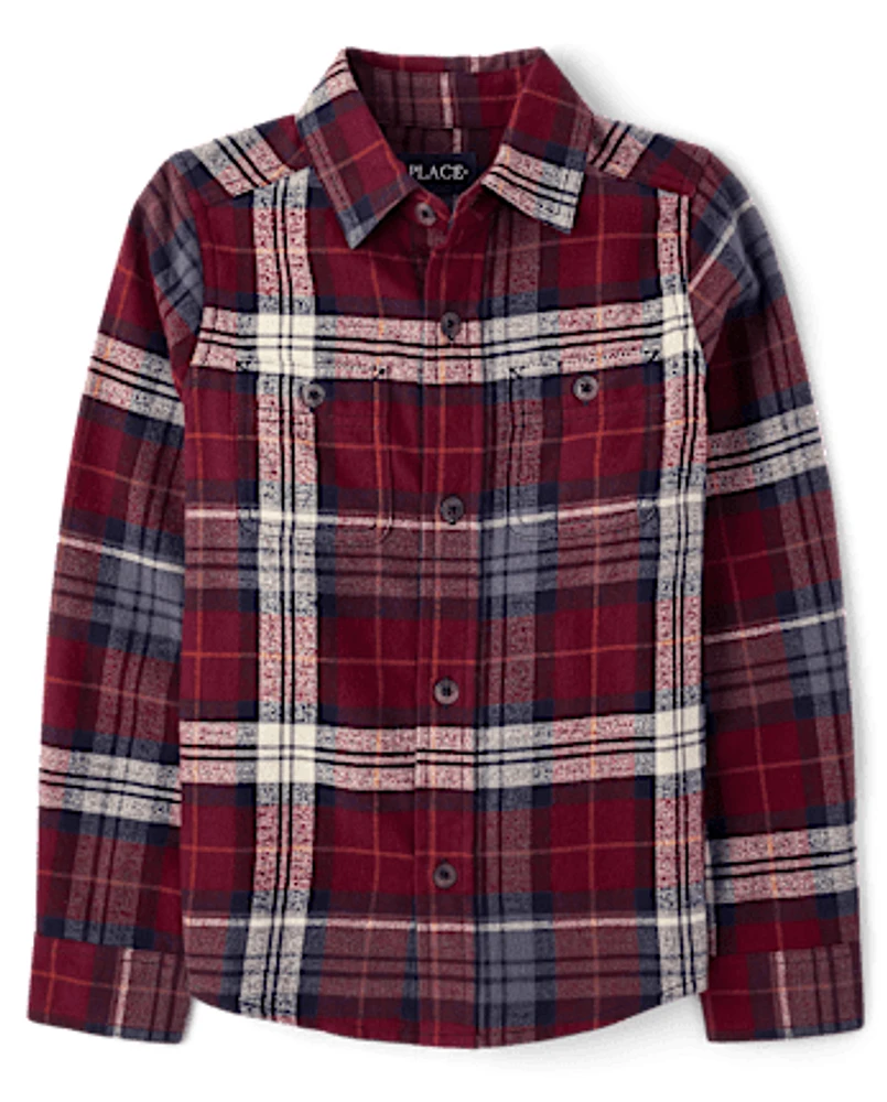 Boys Plaid Flannel Button Up Shirt