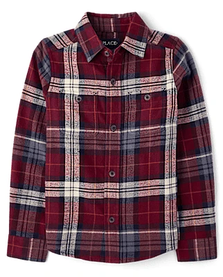 Boys Plaid Flannel Button Up Shirt