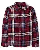 Boys Plaid Flannel Button Up Shirt