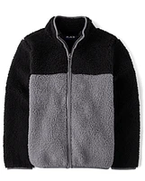 Veste Sherpa Zip Up à contraste de couleurs pour garçons