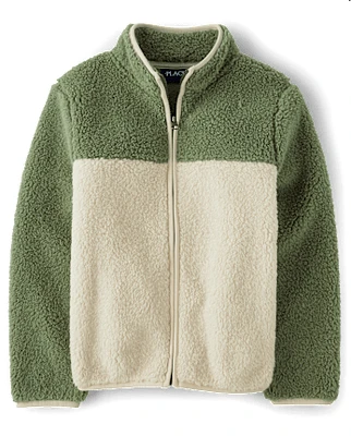 Boys Colorblock Sherpa Zip Up Jacket