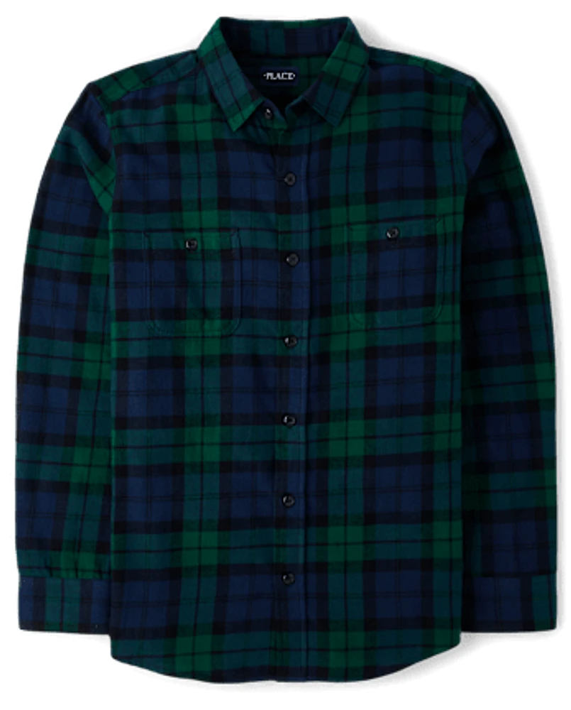 Mens Dad And Me Plaid Flannel Button Up Shirt