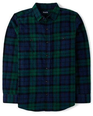 Mens Dad And Me Plaid Flannel Button Up Shirt