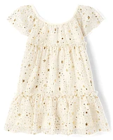 Baby And Toddler Girls Foil Star Mesh Tiered Dress