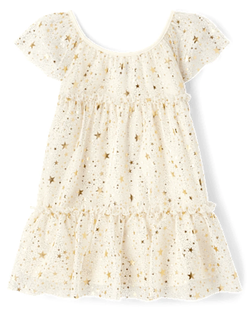 Baby And Toddler Girls Foil Star Mesh Tiered Dress