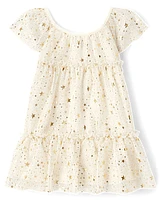 Baby And Toddler Girls Foil Star Mesh Tiered Dress