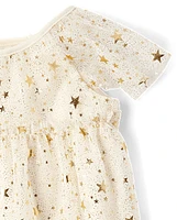 Baby And Toddler Girls Foil Star Mesh Tiered Dress