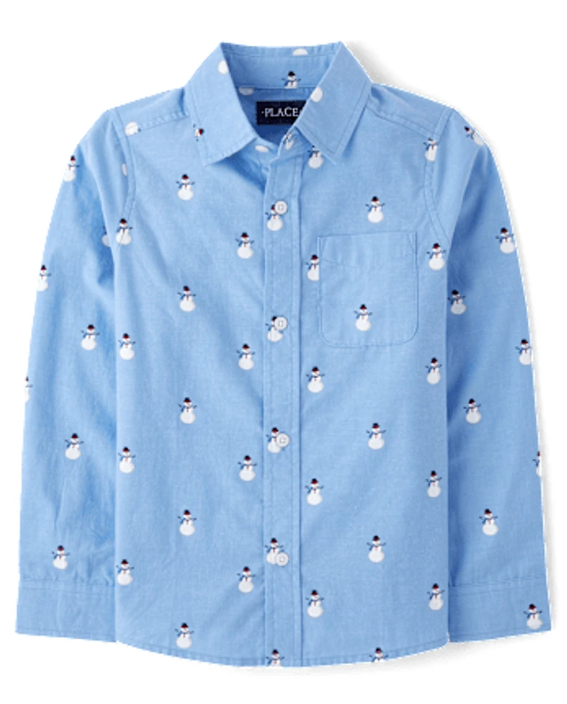 Boys Print Poplin Button Up Shirt